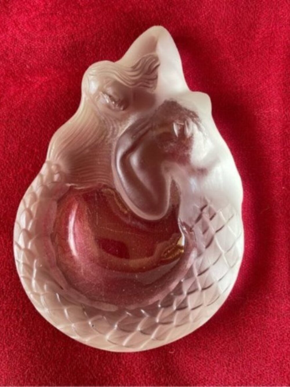 Vintage Frosted Crystal Mermaid Trinket Dish Ashtray Art Glass